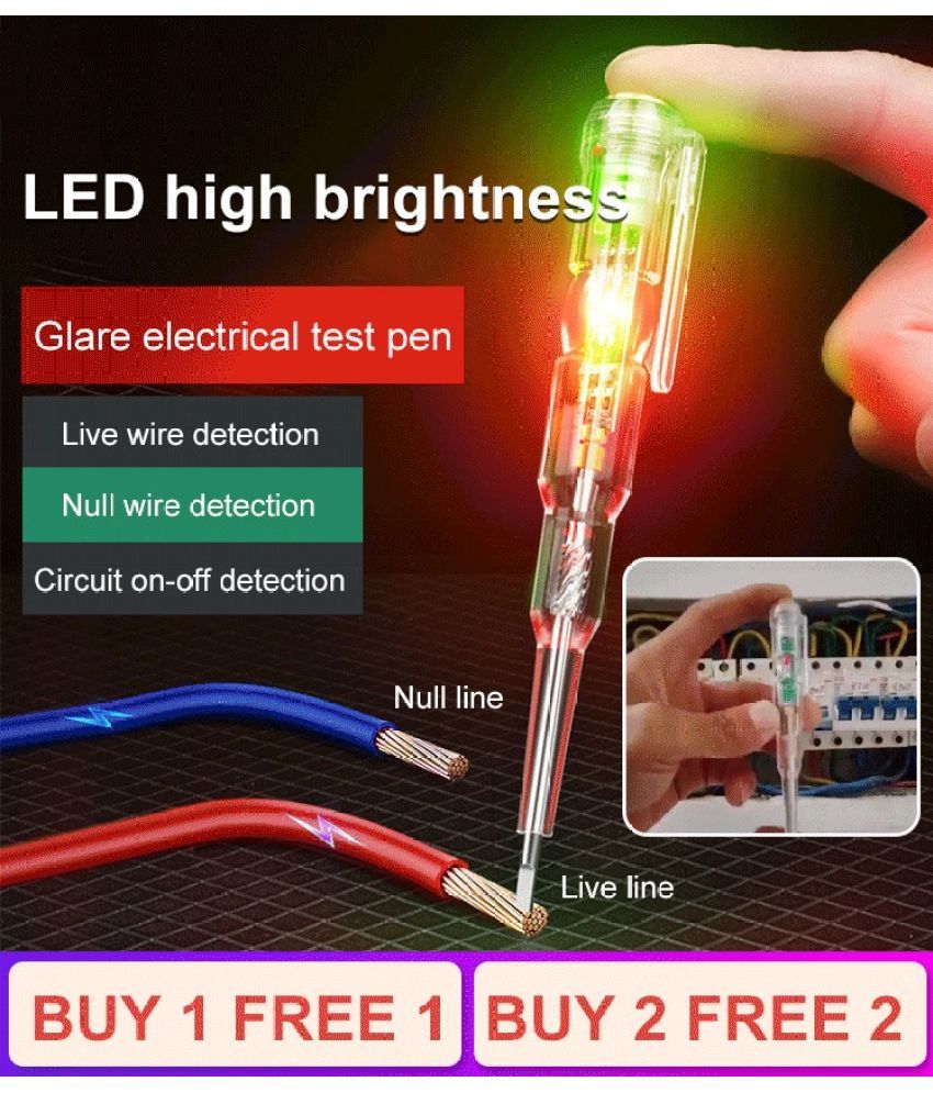     			2 Pcs Electrical Tester Pen, 70-250V Induction Power Detector Pen Electrical Screwdriver Circuit Tester, Electrical Tester Pen with LED Color Light, Non-Contact AC Voltage Tester Pen. (Buy 1 Get 1 Free = 2ps)