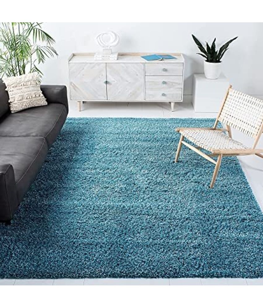     			ANABIA CARPET Blue Polyester Carpet Plain 3x5 Ft