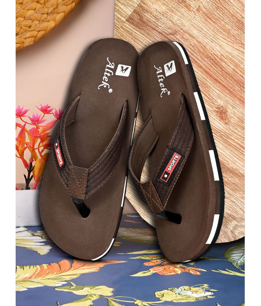     			Altek Brown Men's Thong Flip Flop