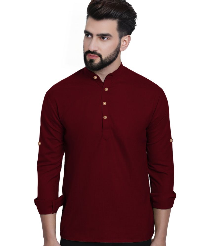     			Apektra Maroon Cotton Blend Men's Shirt Style Kurta ( Pack of 1 )