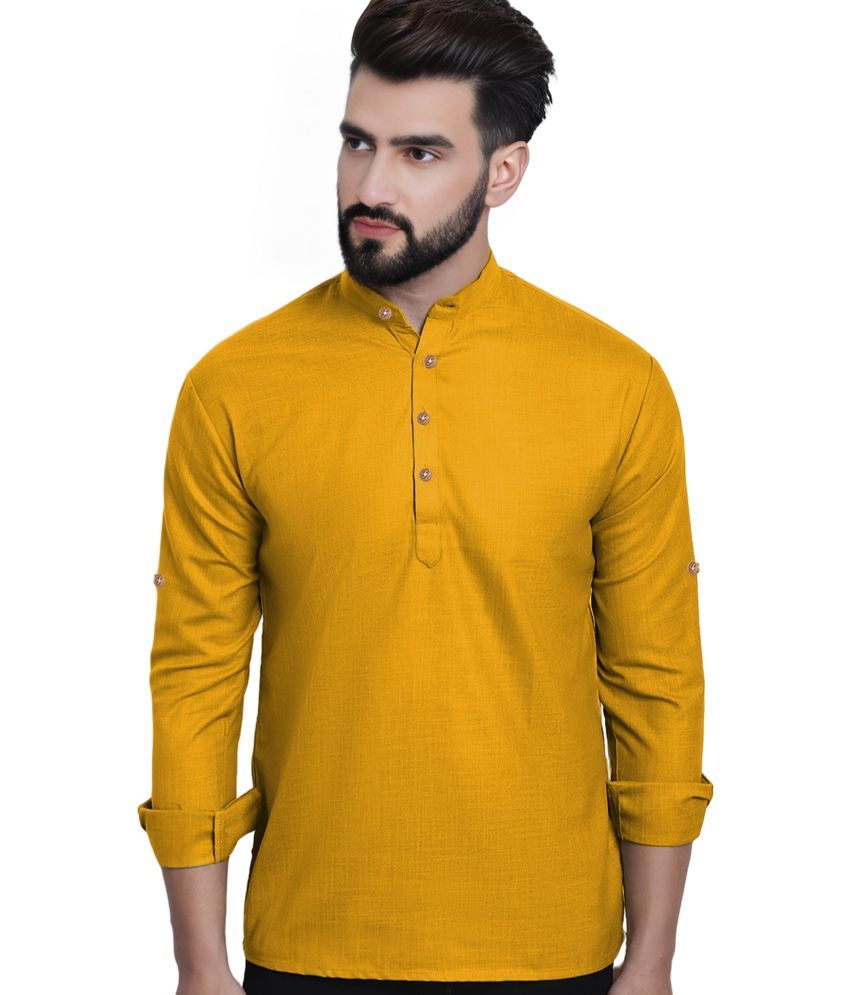     			Apektra Yellow Cotton Blend Men's Shirt Style Kurta ( Pack of 1 )