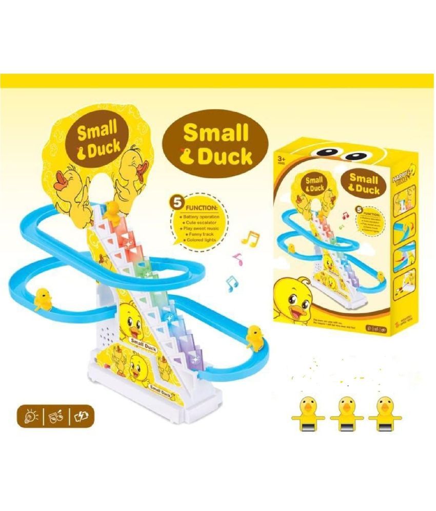     			Duck Slide Toy Set, Funny Automatic Stair-Climbing Ducklings Cartoon Race Track Set Little Lovely Penguins Slide Toy Escalator Toy with Lights and Music (3DuckS)