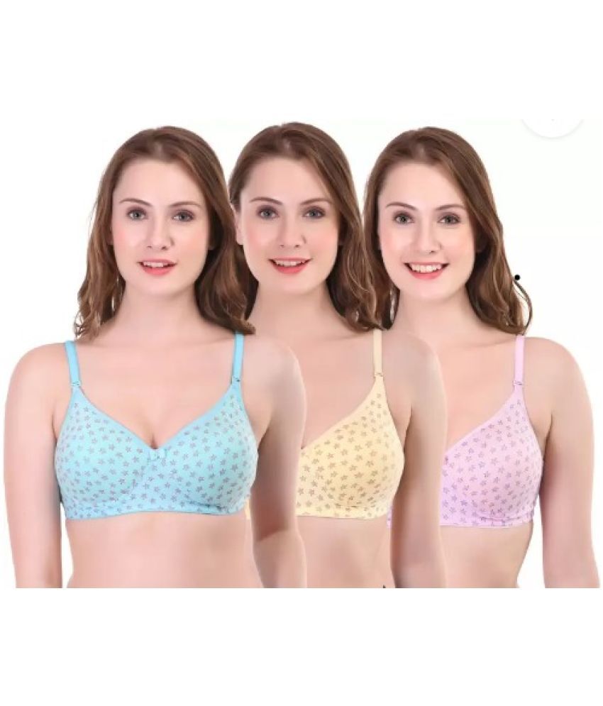     			Funahme Pack of 3 Cotton Blend Lightly Padded T-Shirt Bra For Women ( Multicolor )