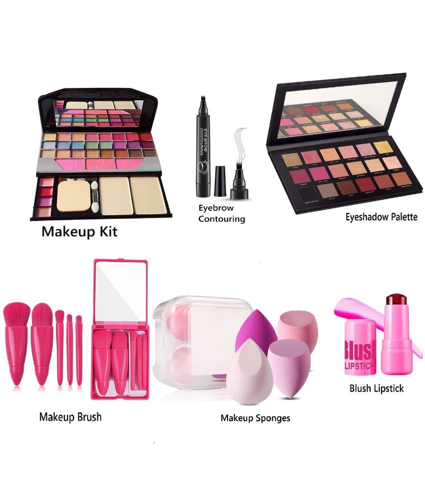     			GABANA Makeup Kit ( Makeup Kit, Eyebrow Pen,Eyeshadow Palette, 5 Brush with mirror, 4 Puffs in Box, Blush Combo of 6 )