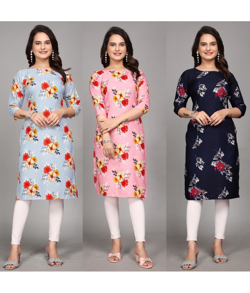     			KALAVRITTA Pack of 3 Crepe Printed Straight Women's Kurti - ( Multicoloured )