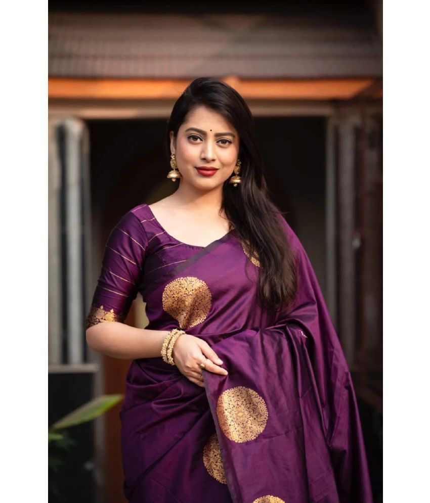     			KV Fashion Banarasi Silk Embellished Saree With Blouse Piece ( Purple , Pack of 1 )