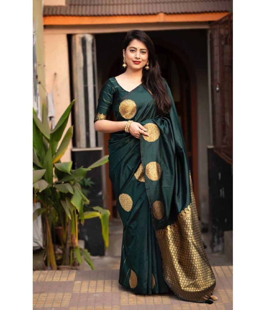     			KV Fashion Banarasi Silk Embellished Saree With Blouse Piece ( Green , Pack of 1 )