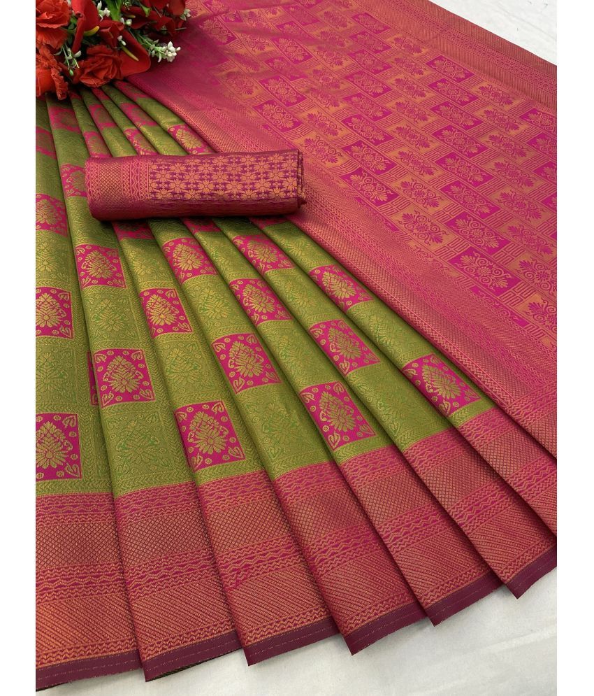     			KV Fashion Banarasi Silk Solid Saree With Blouse Piece ( LightGreen , Pack of 1 )