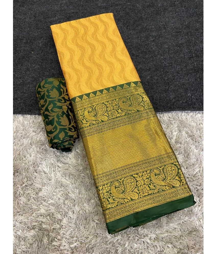     			KV Fashion Cotton Silk Embellished Saree With Blouse Piece ( Yellow , Pack of 1 )