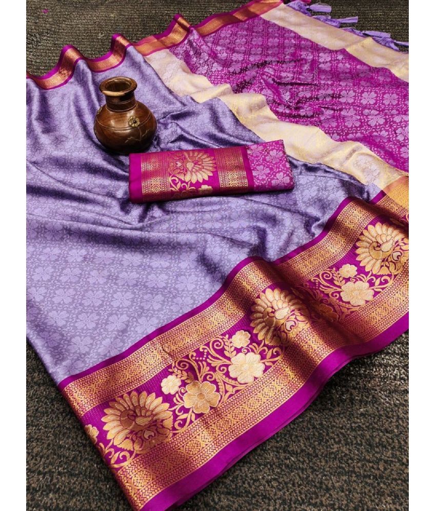     			KV Fashion Cotton Silk Embellished Saree With Blouse Piece ( Lavender , Pack of 1 )