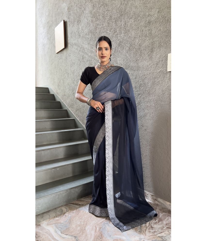     			KV Fashion Georgette Solid Saree With Blouse Piece ( Grey , Pack of 1 )