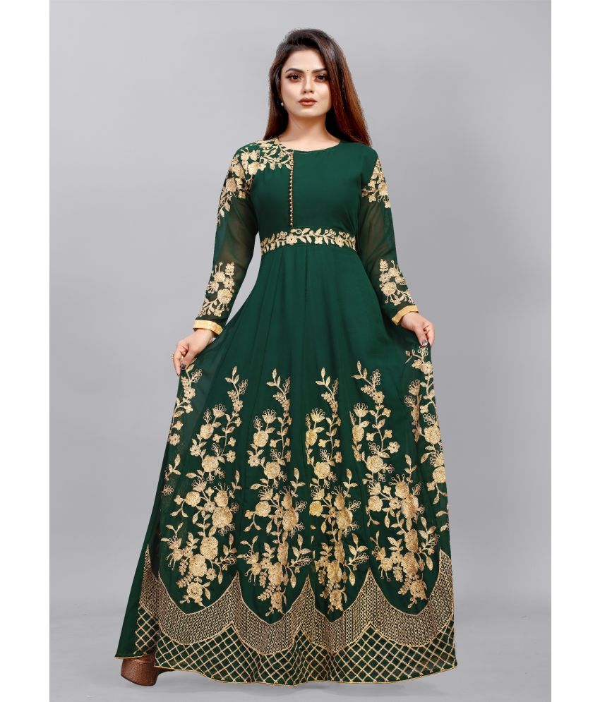     			KV Fashion Green Flared Net Women's Semi Stitched Ethnic Gown ( Pack of 1 )