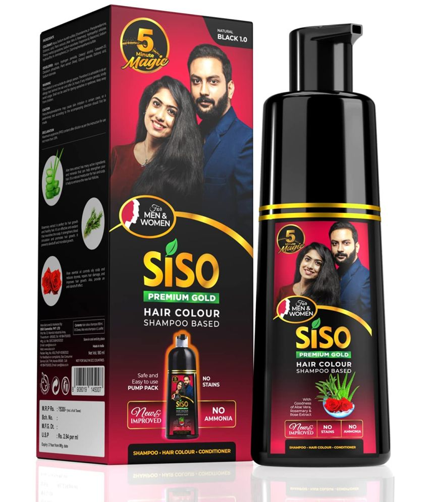     			Siso Permanent Hair Color Shampoo Pump pack, Natural Black , No Skin Stain, No Ammonia, No Parabens,180ml,Pack of 1