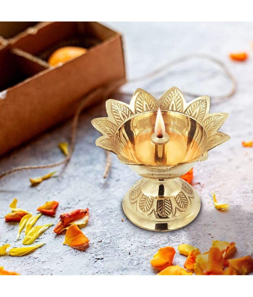     			T-KA108 Kuber devdas engraved Deepak Diya Oil Lamp for Puja Brass ( 2 inches )