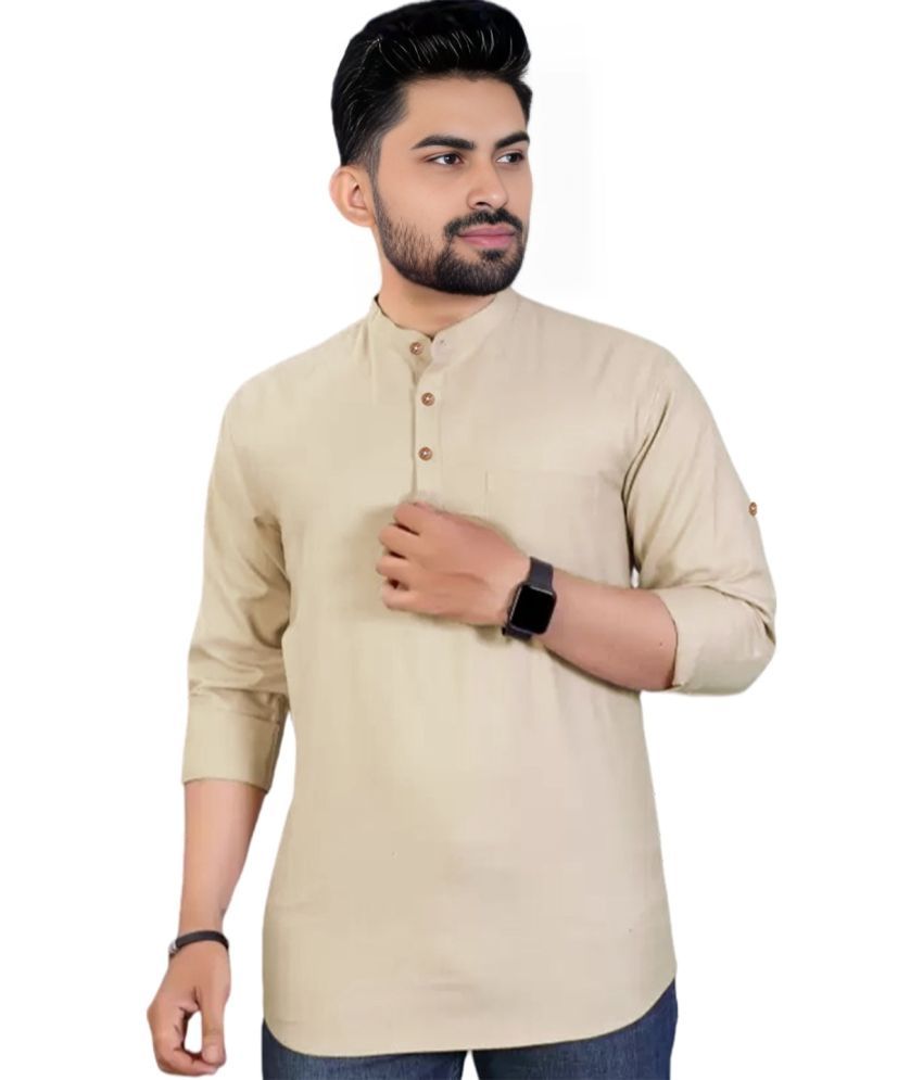     			Trendi Vastra Beige Cotton Blend Men's Shirt Style Kurta ( Pack of 1 )