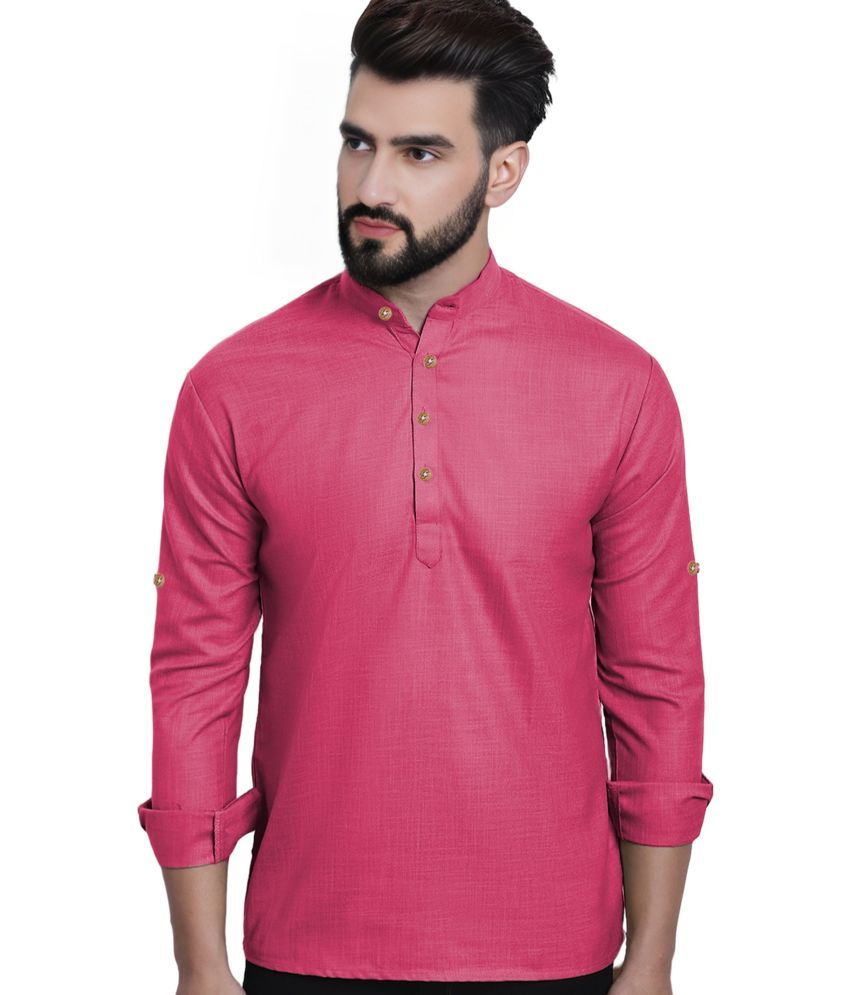     			Trendi Vastra Pink Cotton Blend Men's Shirt Style Kurta ( Pack of 1 )