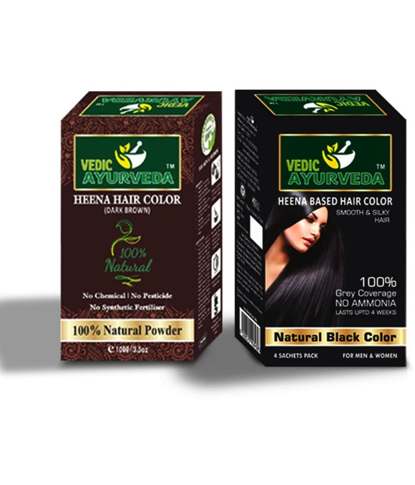     			VEDICAYURVEDA Dark Brown & Natural Black Hair Color Powder Combo Pack