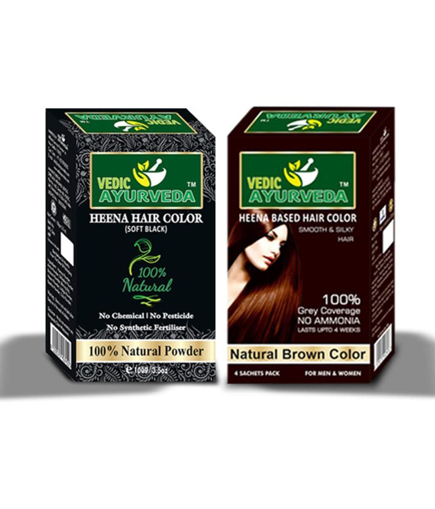     			VEDICAYURVEDA Soft Black & Natural Brown Hair Color Powder Combo Pack