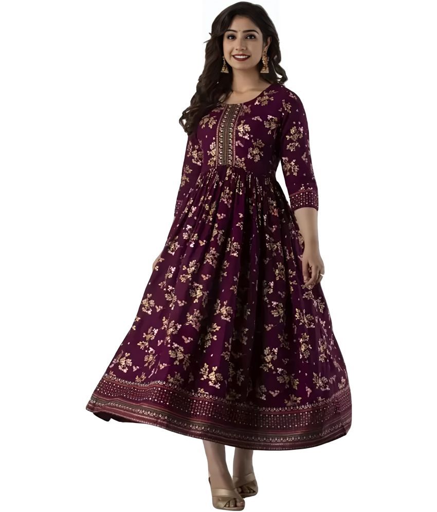     			VKASHFAB Pack of 1 Rayon Printed Anarkali Women's Kurti - ( Maroon )