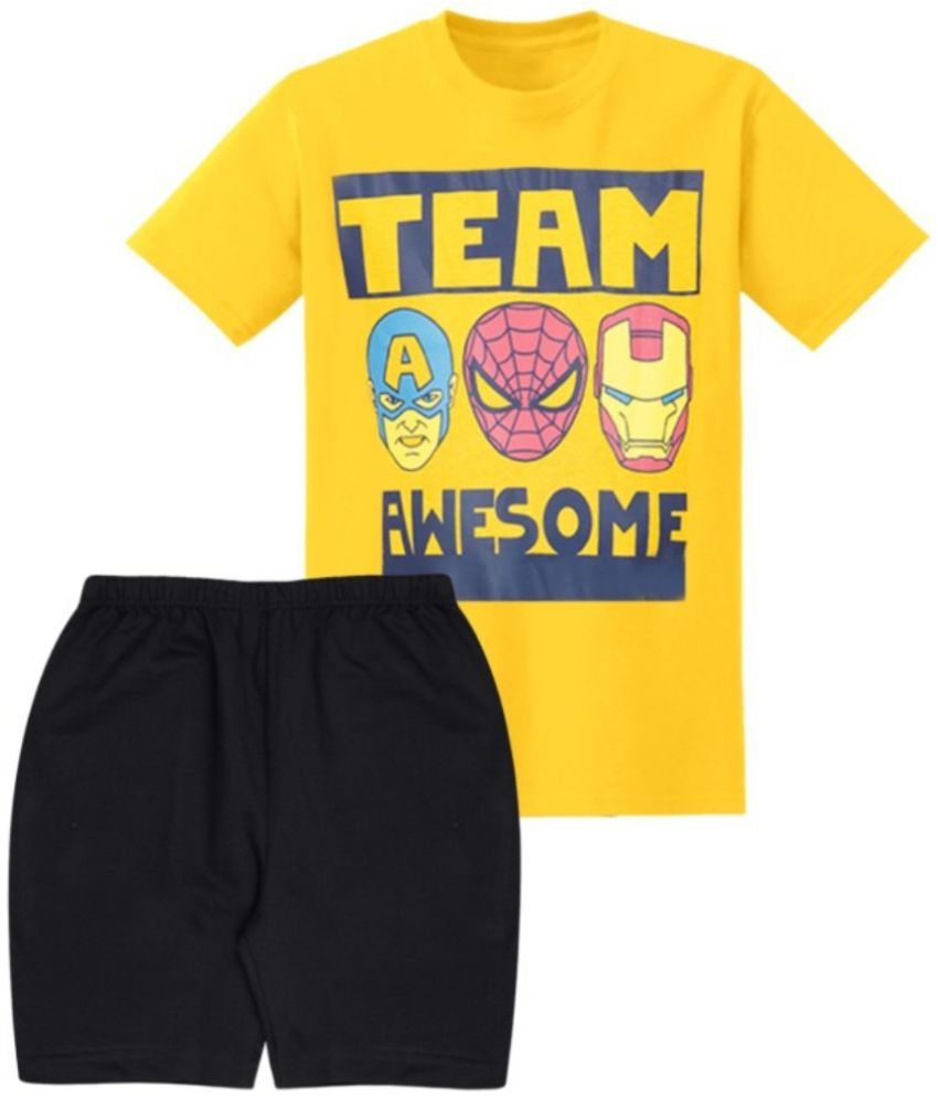     			kukke Pack of 1 Boys Cotton T-Shirts & Shorts Set ( Yellow )