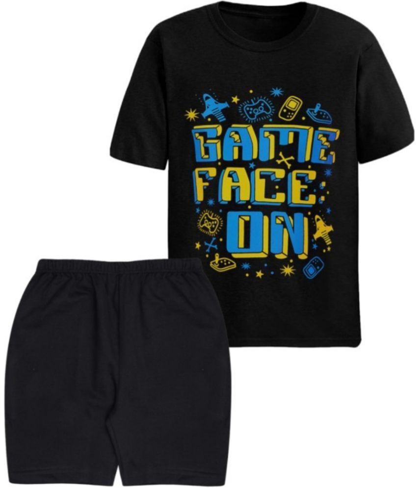     			kukke Pack of 1 Boys Cotton T-Shirts & Shorts Set ( Black )