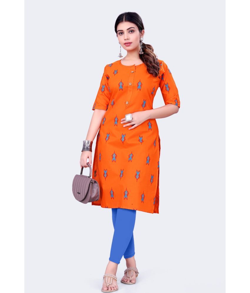     			silky style Pack of 1 Cotton Printed Straight Women's Kurti - ( Orange )