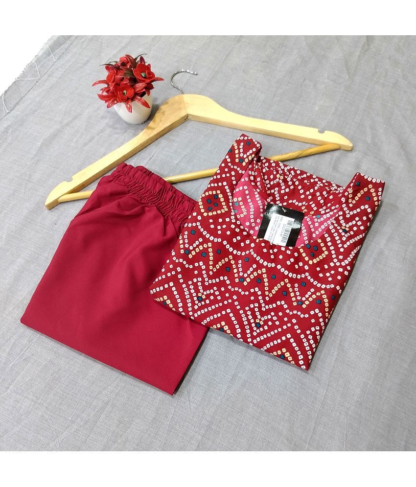     			1 Stop Fashion Crepe Printed Kurti With Pants Women's Stitched Salwar Suit - Maroon ( Pack of 1 )