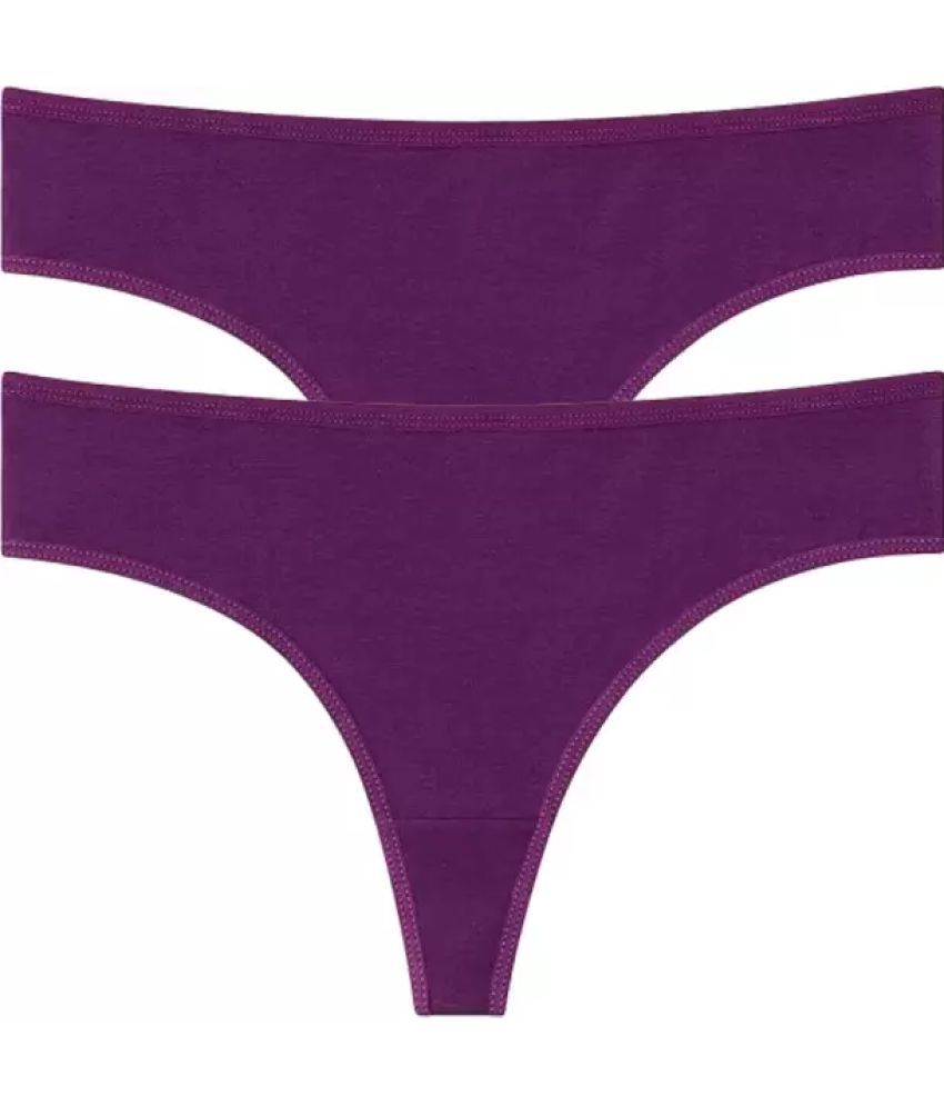     			Bebron Pack of 2 Cotton Lycra Thongs For Women ( Purple )