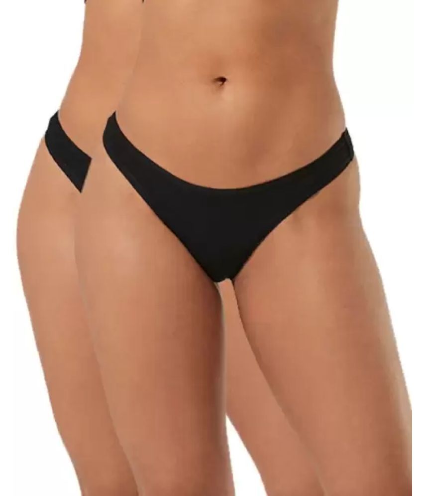     			Bebron Pack of 2 Cotton Lycra Thongs For Women ( Black )