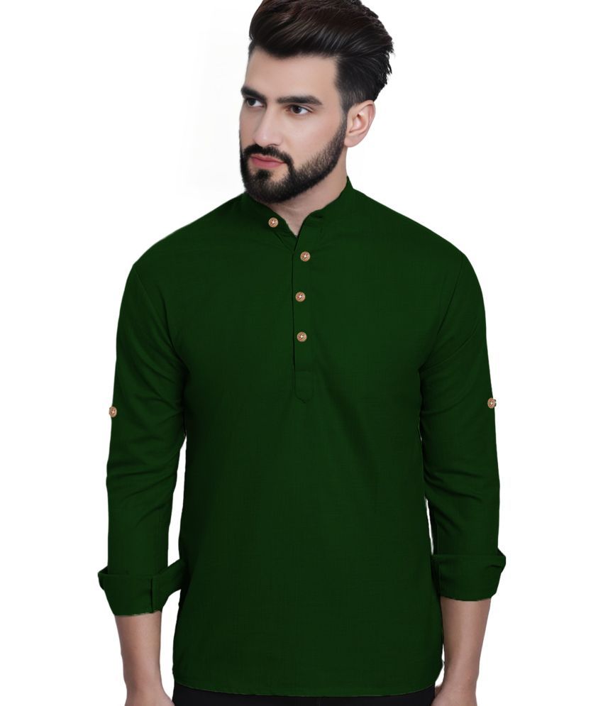     			DiAsh Green Cotton Blend Men's Shirt Style Kurta ( Pack of 1 )