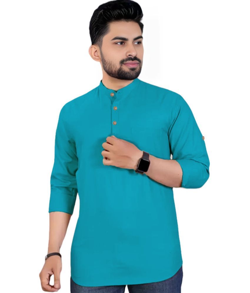     			DiAsh Teal Cotton Blend Men's Shirt Style Kurta ( Pack of 1 )