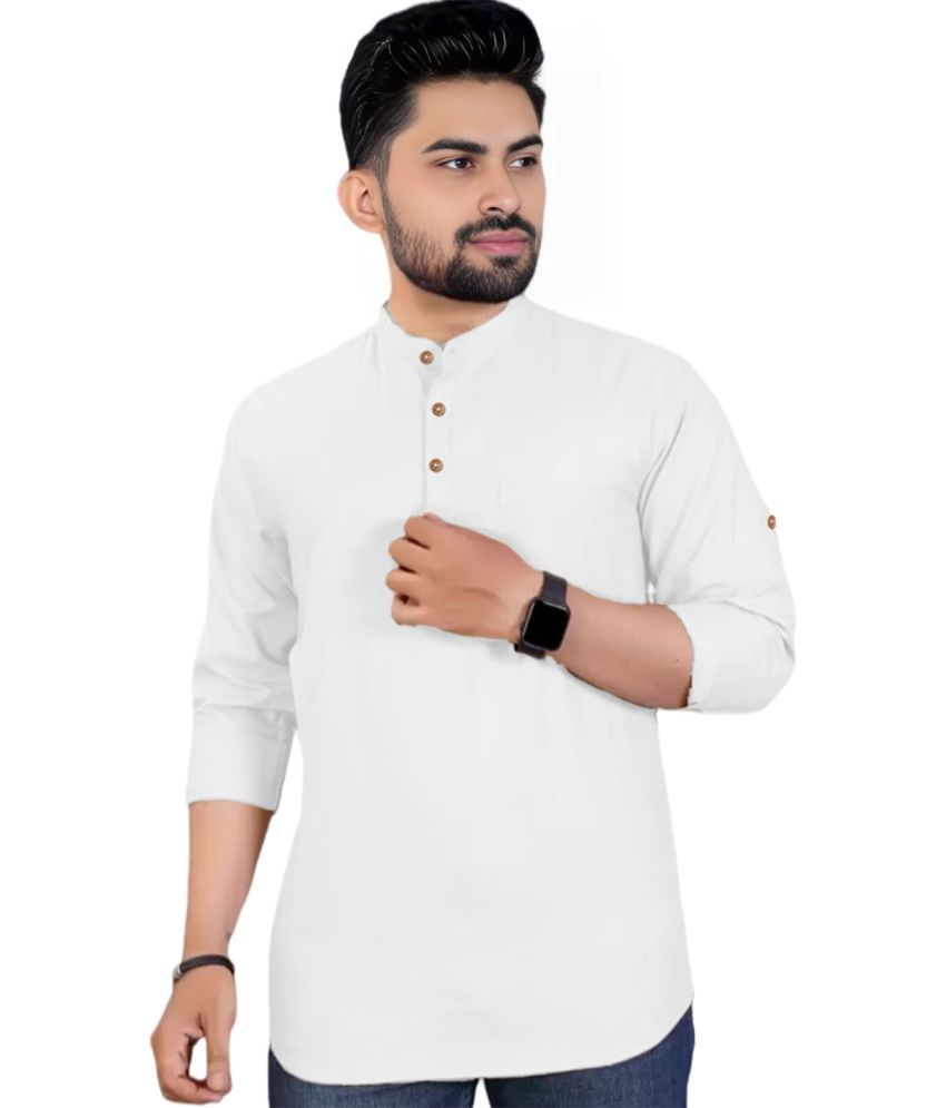     			DiAsh White Cotton Blend Men's Shirt Style Kurta ( Pack of 1 )