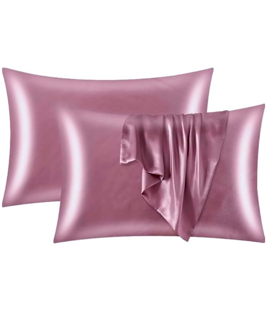     			Finesse Decor - Pack of 2 Satin Solid King Size Pillow Cover ( 71.12 cm(28) x 45.72 cm(18) ) - Pink