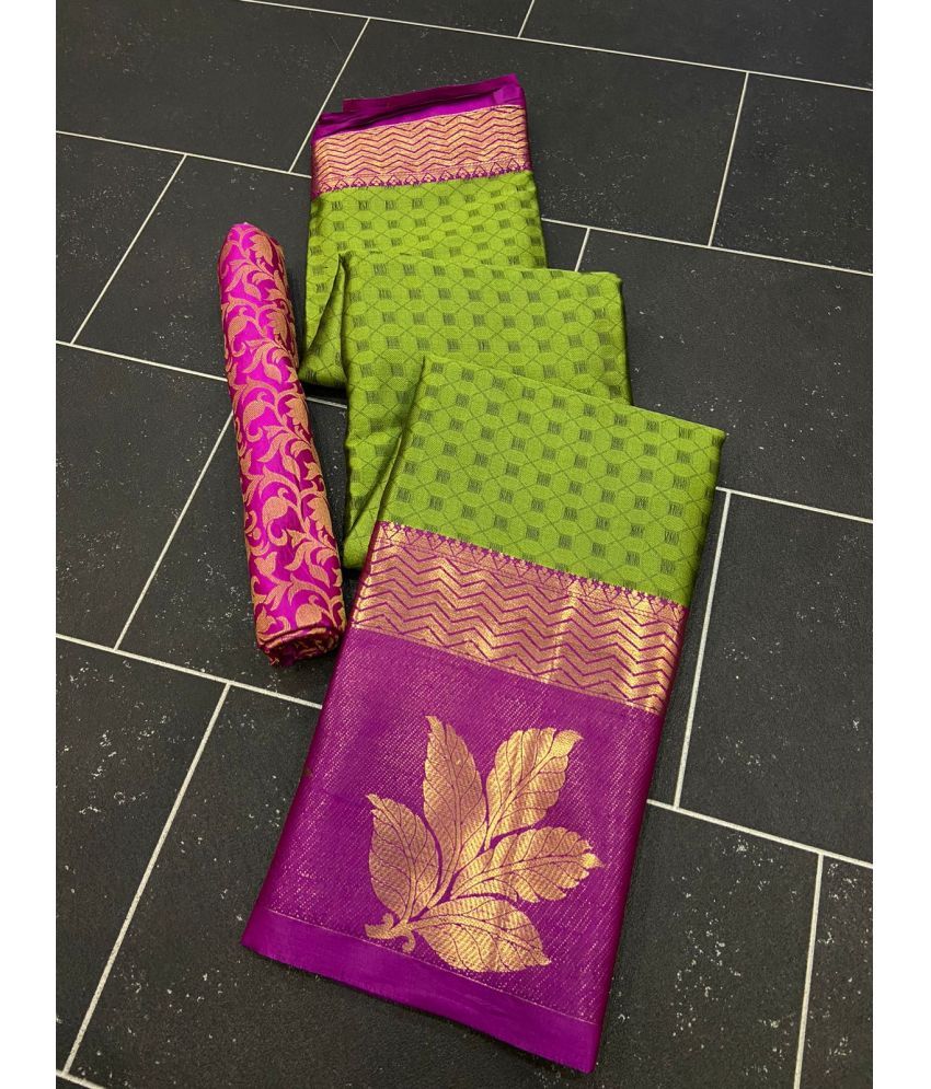     			KV Fashion Cotton Silk Embellished Saree With Blouse Piece ( Light Green , Pack of 1 )