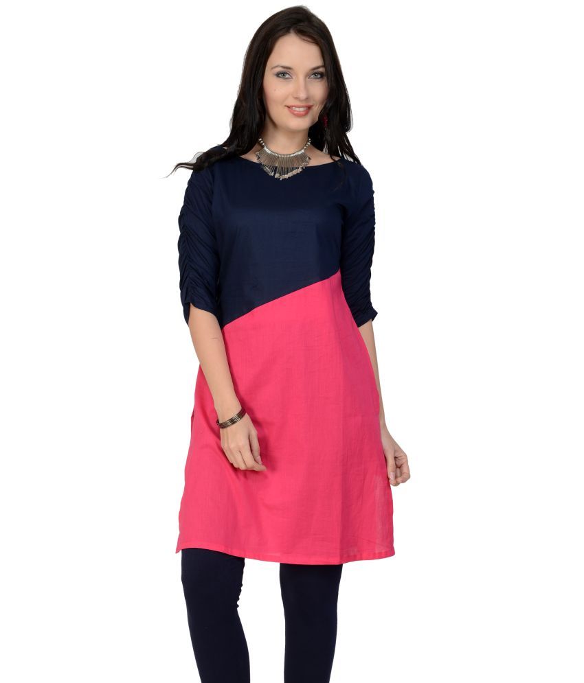     			Pannkh Pack of 1 Cotton Solid Asymmetrical Women's Kurti - ( Pink )