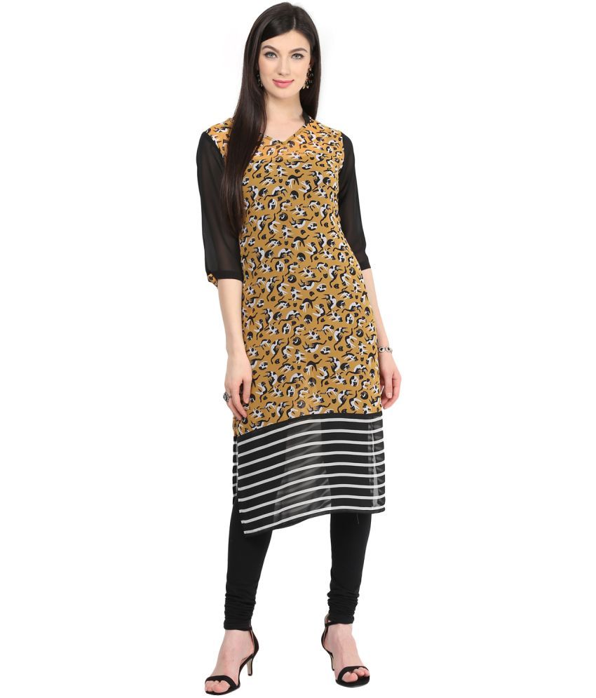     			Pannkh Pack of 1 Georgette Printed Asymmetrical Women's Kurti - ( Yellow )