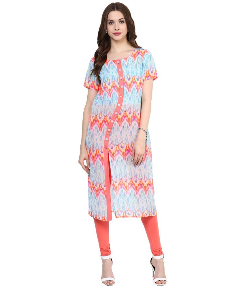     			Pannkh Pack of 1 Georgette Printed Asymmetrical Women's Kurti - ( Orange )