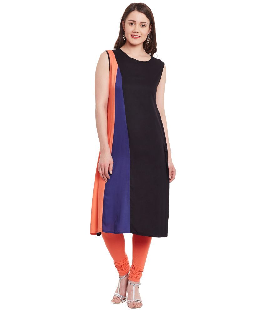     			Pannkh Pack of 1 Rayon Colorblock Asymmetrical Women's Kurti - ( Black )