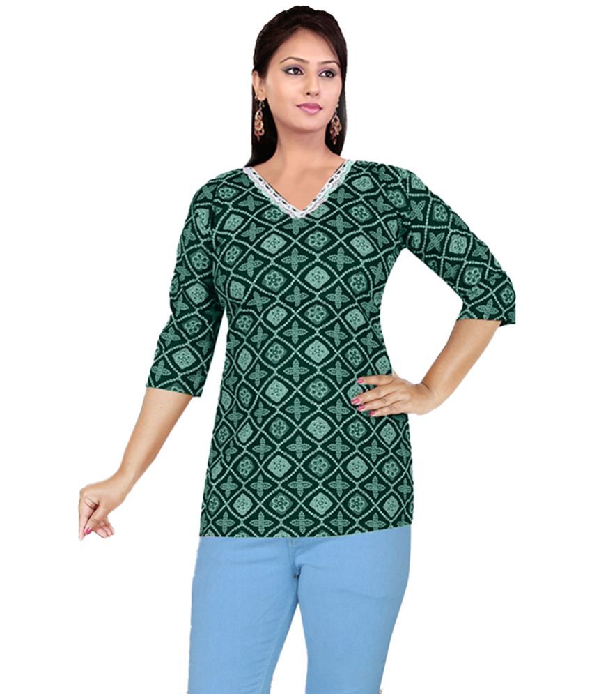     			PickALook Pack of 1 Rayon Printed Straight Women's Kurti - ( Green )