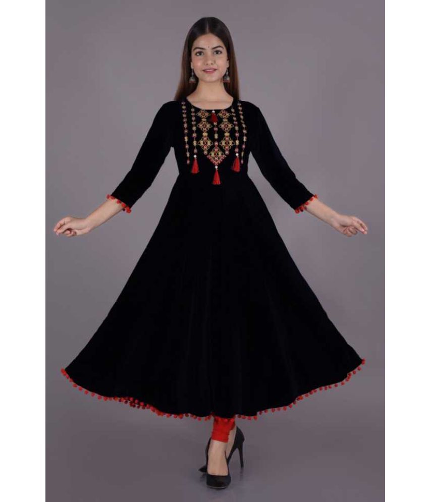     			Shree Jee Fashion Pack of 1 Rayon Embroidered Anarkali Women's Kurti - ( BLACK )