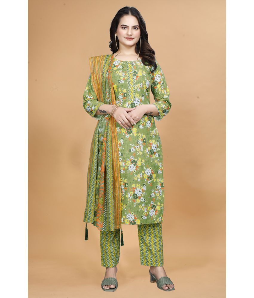     			Sitanjali Cotton Printed Kurti With Pants Women's Stitched Salwar Suit - Green ( Pack of 1 )