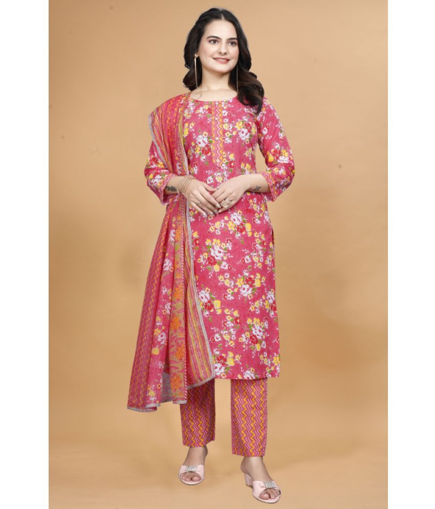     			Sitanjali Lifestyle Cotton Printed Kurti With Pants Women's Stitched Salwar Suit - Pink ( Pack of 1 )