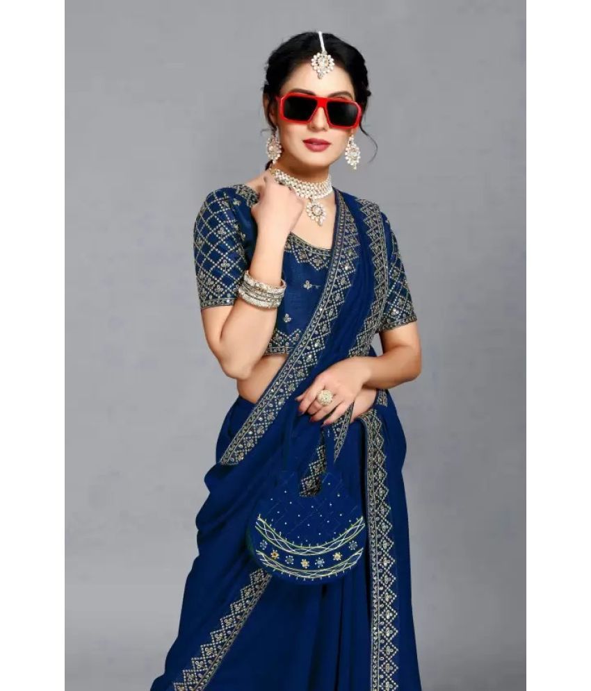     			Suntex Art Silk Embroidered Saree With Blouse Piece ( Navy Blue , Pack of 1 )