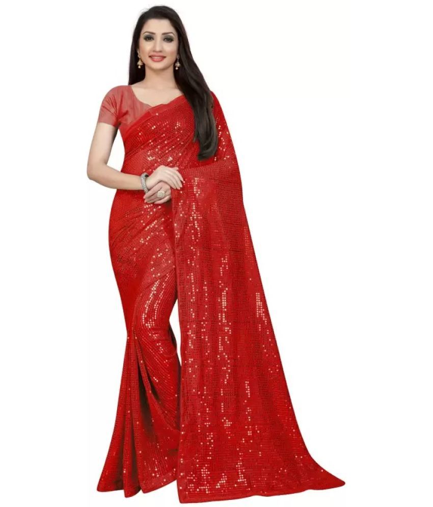     			Suntex Georgette Embellished Saree With Blouse Piece ( Red , Pack of 1 )