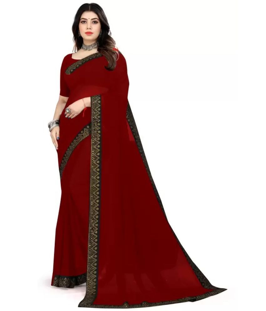     			Suntex Georgette Embellished Saree With Blouse Piece ( Maroon , Pack of 1 )