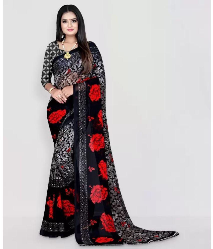     			Suntex Georgette Printed Saree With Blouse Piece ( Black , Pack of 1 )