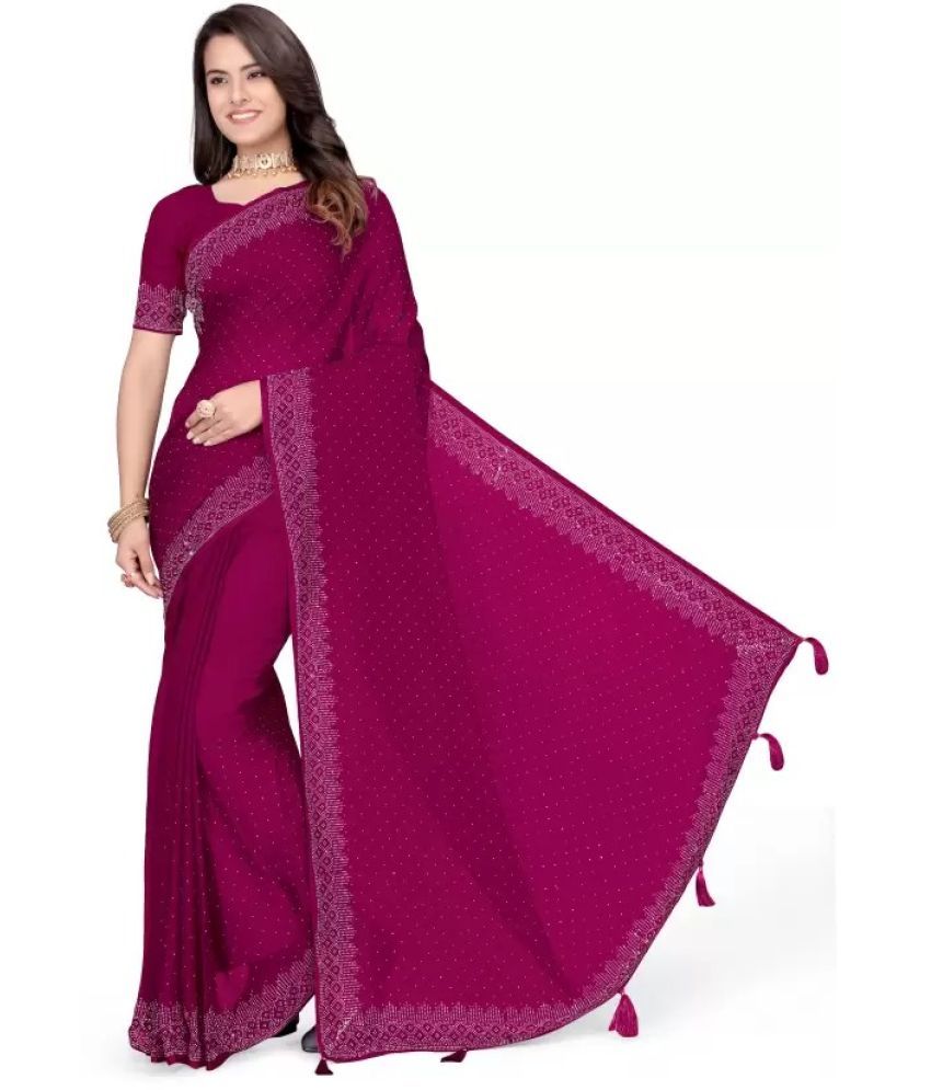     			Suntex Georgette Self Design Saree With Blouse Piece ( Wine , Pack of 1 )