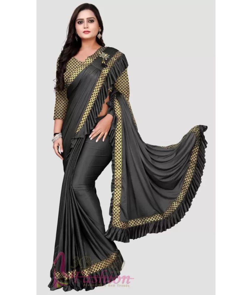     			Suntex Lycra Self Design Saree With Blouse Piece ( Grey , Pack of 1 )