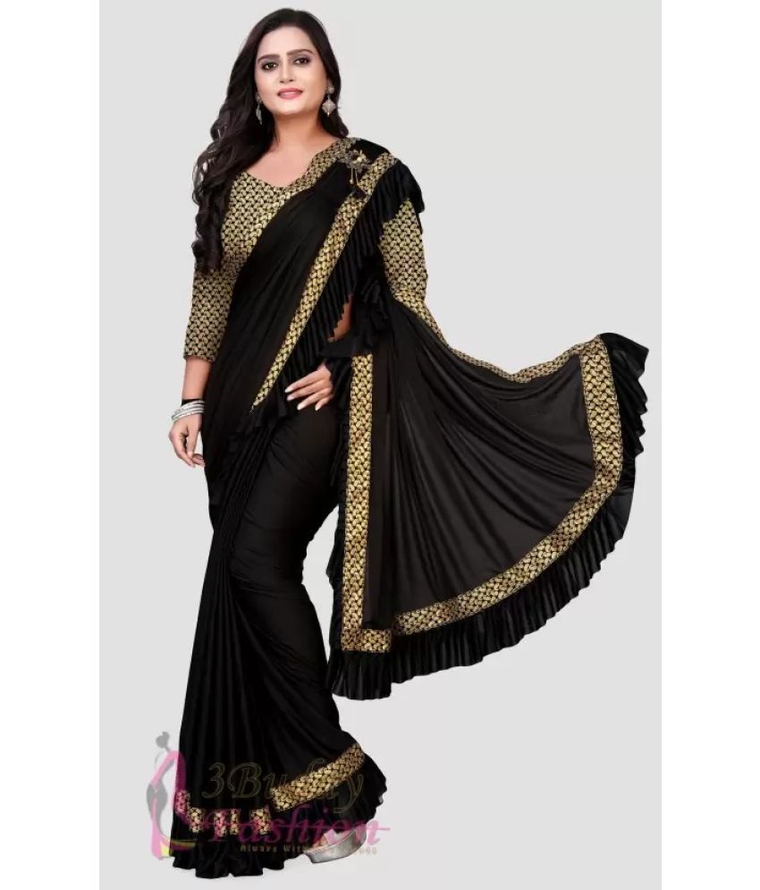     			Suntex Lycra Self Design Saree With Blouse Piece ( Black , Pack of 1 )