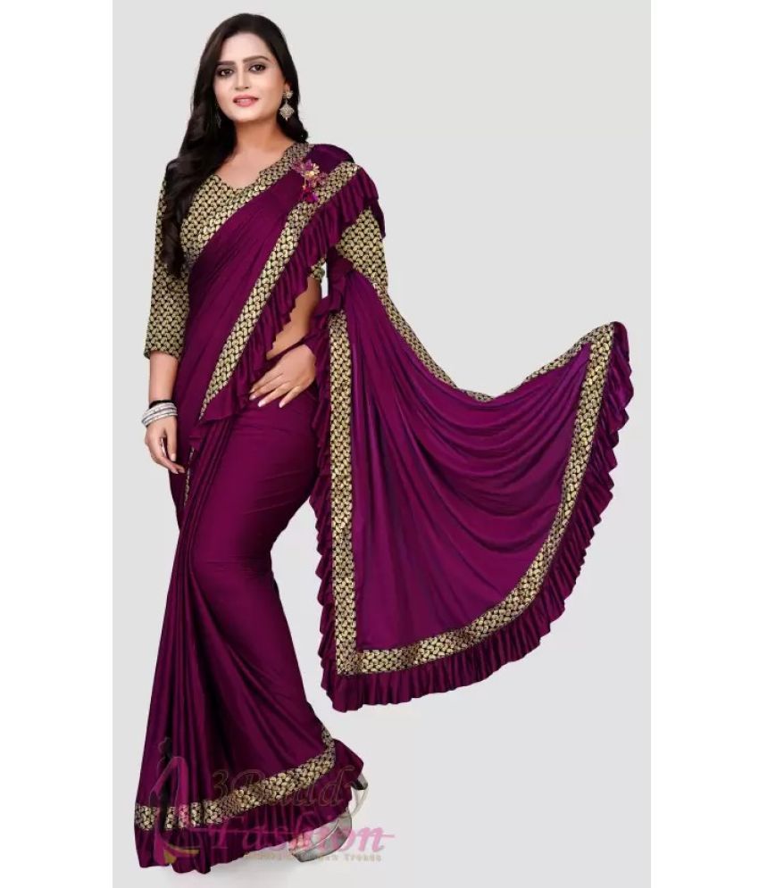     			Suntex Lycra Self Design Saree With Blouse Piece ( Purple , Pack of 1 )